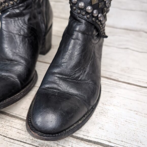 Old Gringo Studded Black Leather Heeled Biker Moto Boots Women Size 7.5 - Picture 3 of 13